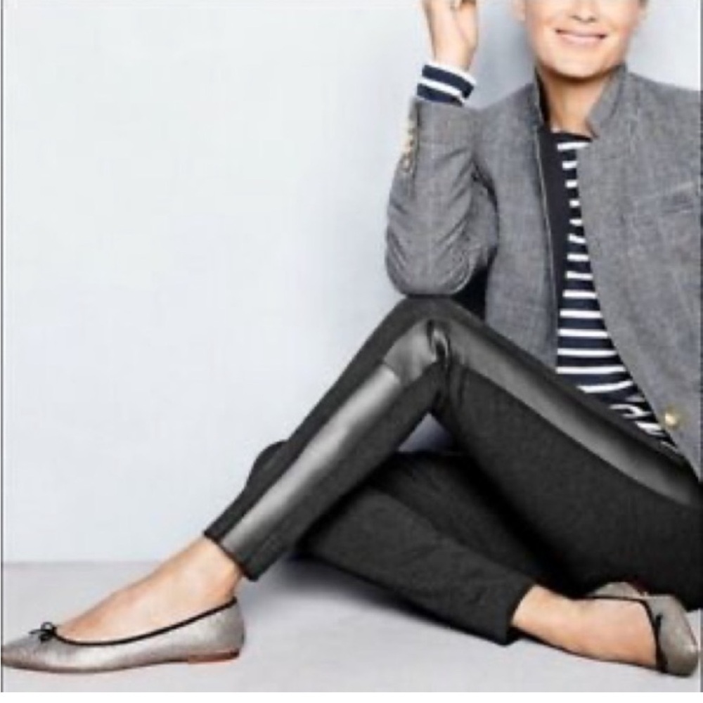 NWOT JCREW Pixie Pants, Leather Tuxedo Stripe SZ 8